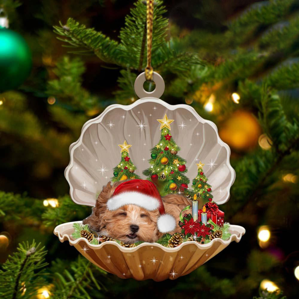 Maltipoo Sleeping in Pearl Dog Christmas Ornament Flat Acrylic