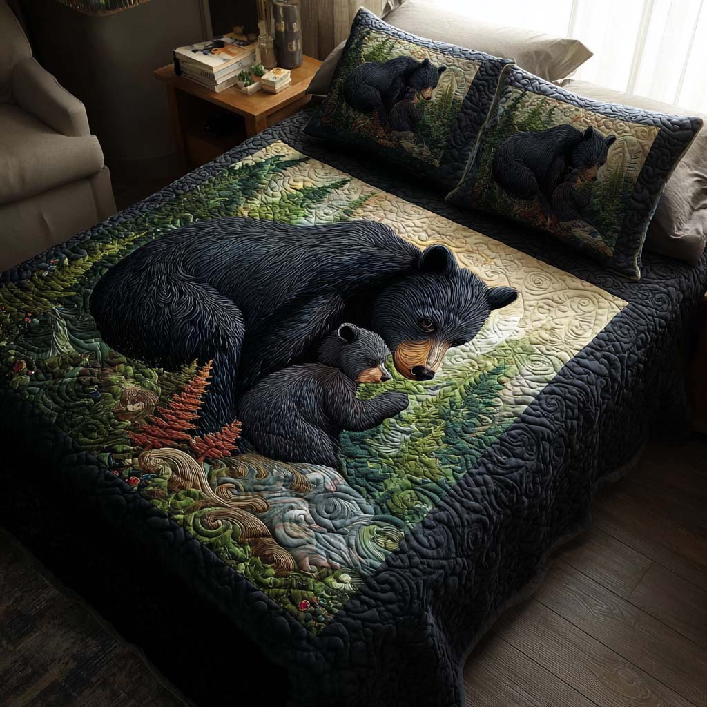 Mama Warmth Quilted Bedding Set Cozy Bedroom Decor Gift Ideas For Bear Lovers