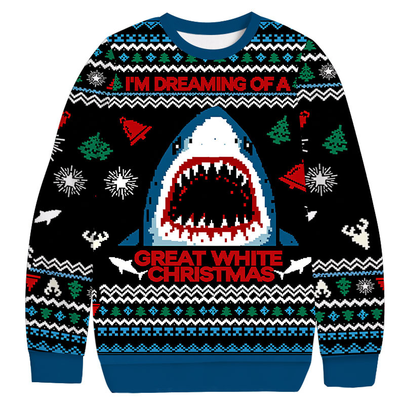 Man-eating Shark Christmas Ugly Sweatshirt Holiday Season Gag Gift Top Man-eating Shark Christmas Ugly Sweatshirt Holiday Season Gag Gift Top