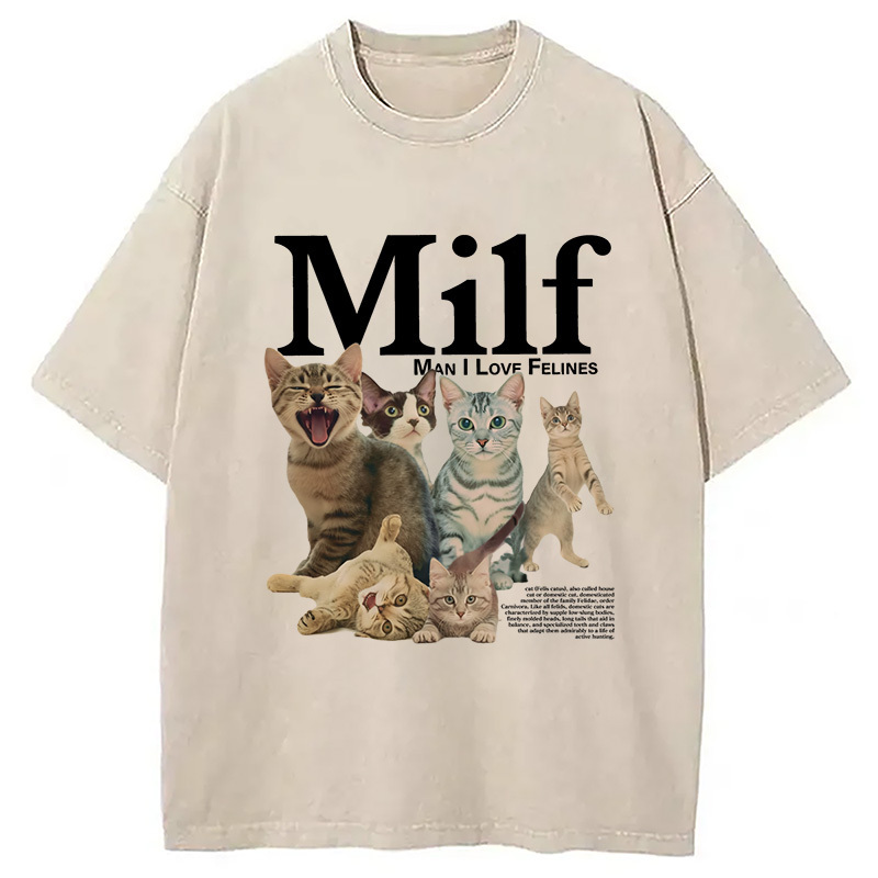 Man I Love Felines Cat Washed T-Shirt Cool Urban Street Style Shirt Gifts For Friends Man I Love Felines Cat Washed T-Shirt Cool Urban Street Style Shirt Gifts For Friends