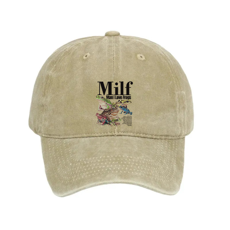 Man I Love Frogs Meme Washed Hat Milf Animal Cap Meme Gift For Frog Lovers