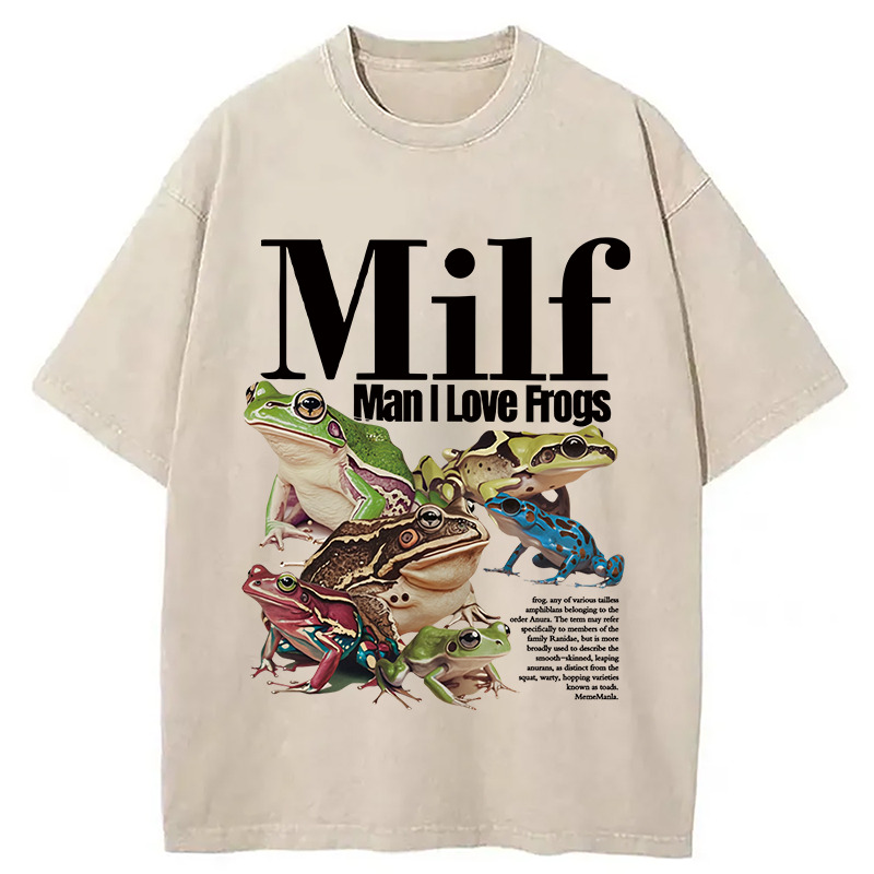 Man I Love Frogs Meme Washed T-Shirt Unique Aesthetic Fashion Tee Gifts For Her