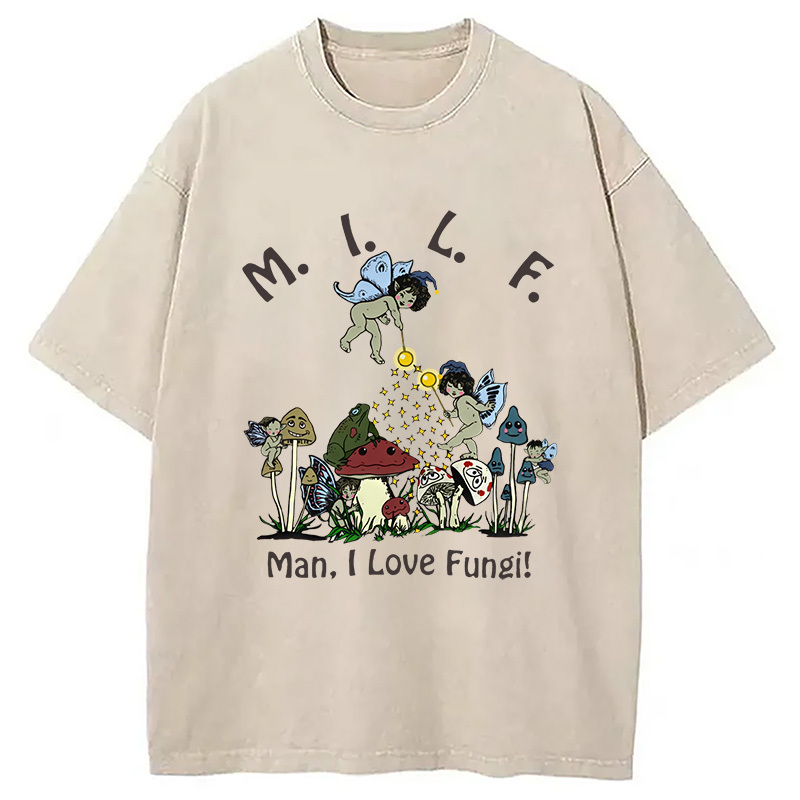 Man I Love Fungi Washed T-Shirt Minimal Retro Graphic Clothing Gifts For Her