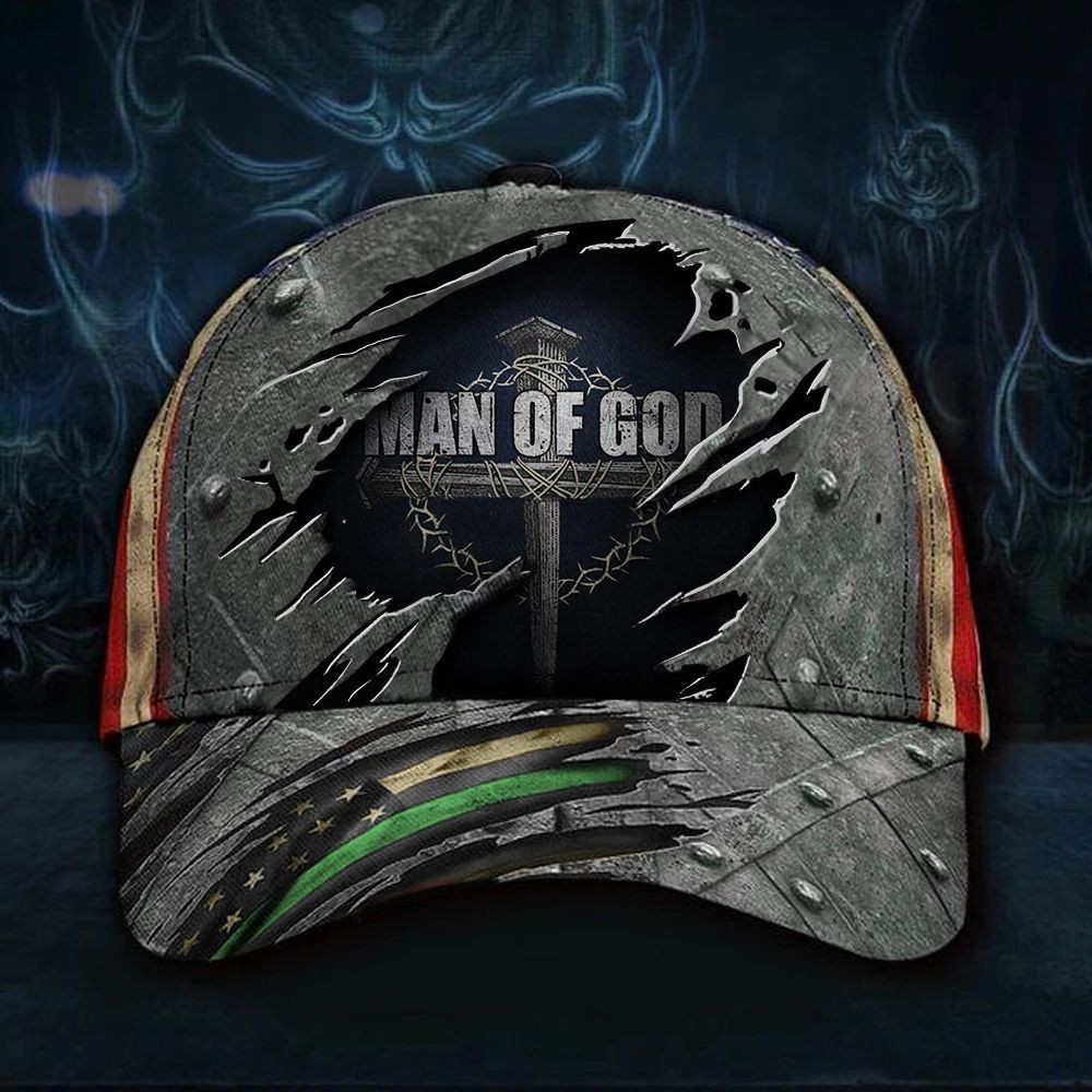 Man Of God Green Line American Flag Cap Patriotic Christian Military Patriotic Men Gift