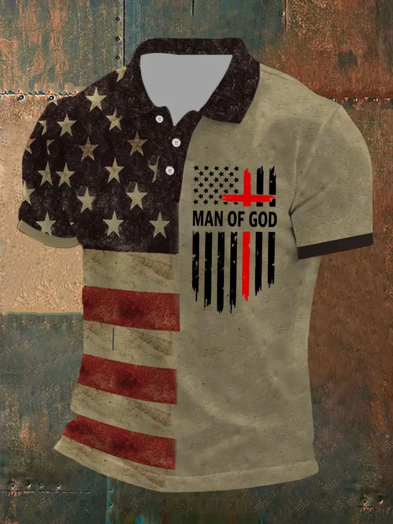 Man Of God Patriotic American Cross Polo Shirt Christian Faith Clothing Best Gift For God Believers