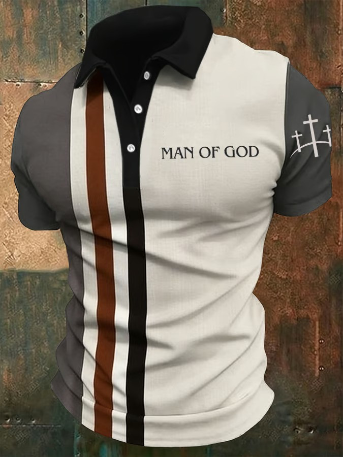 Man Of God Polo Shirt Christian Faith Three Crosses Apparel Patriotic Streetwear Best Gift For Men