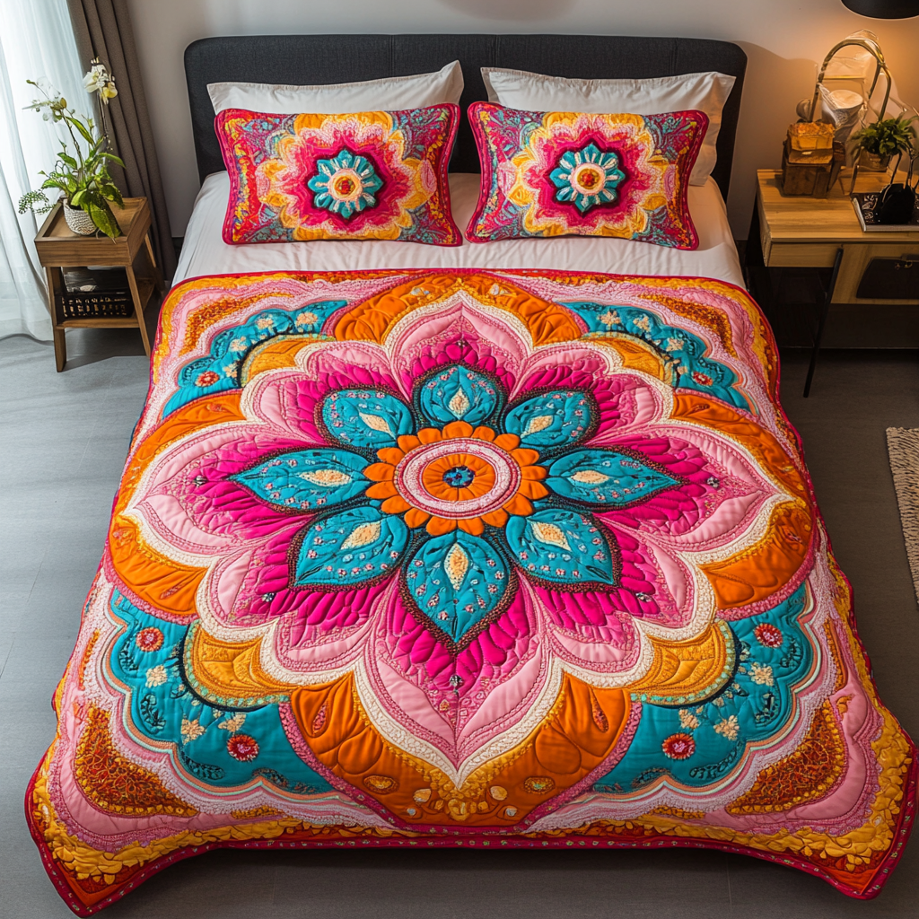 Mandala Art Quilted Bedding Set Boho Bedroom Decor Christmas Gifts For Your Family