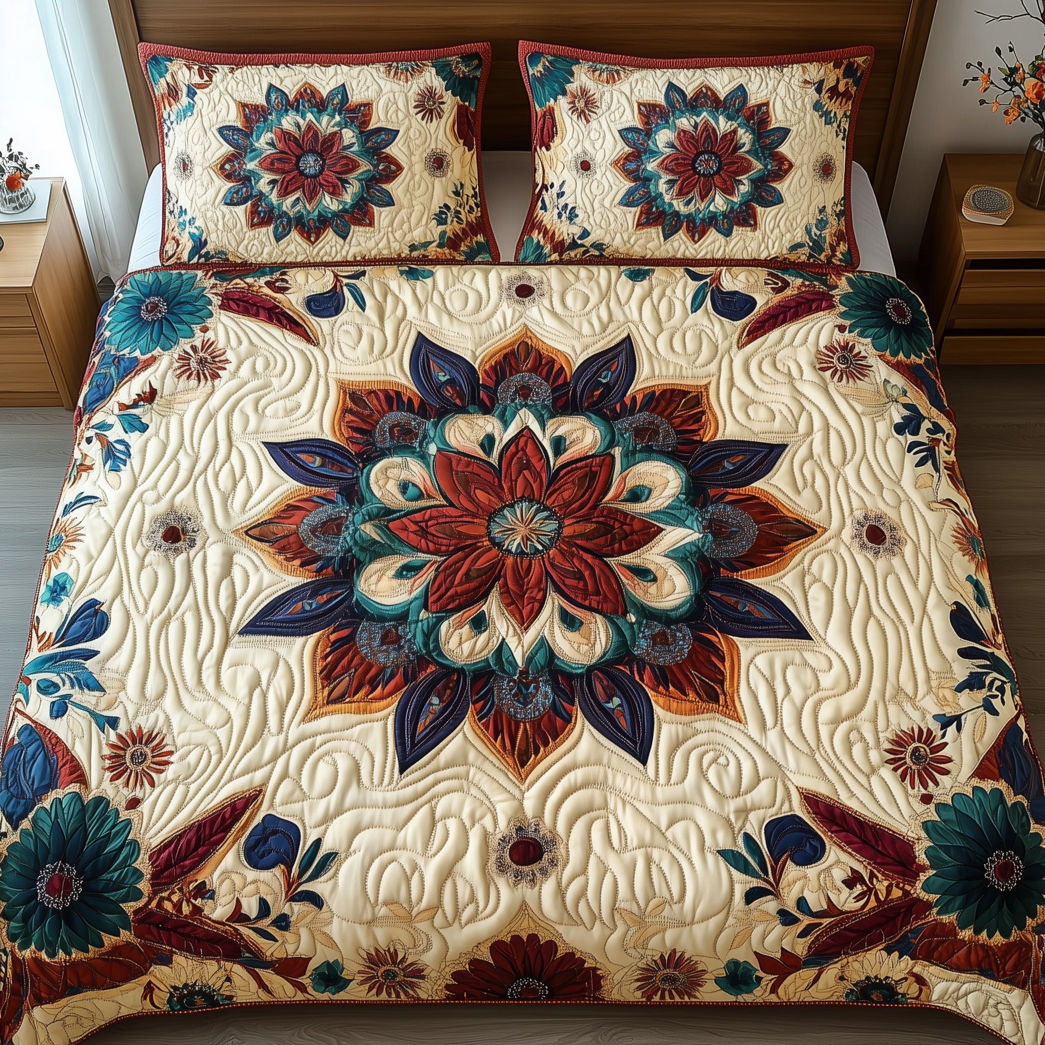Mandala Aura Quilted Bedding Set Duvet Cover Merchandise Meaningful Gifts For Grandma