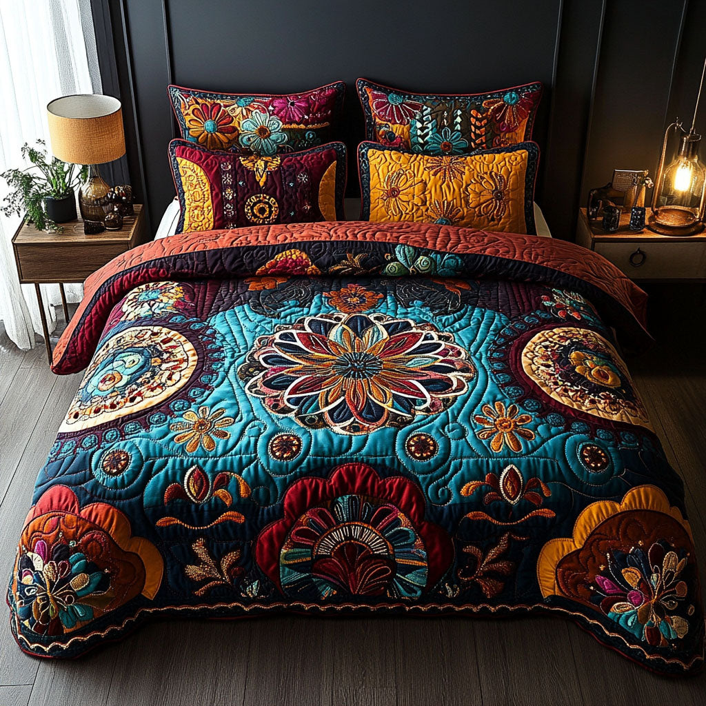 Mandala Dream Quilted Bedding Set Cute Bedroom Decor Gifts For Flower Enthusiasts