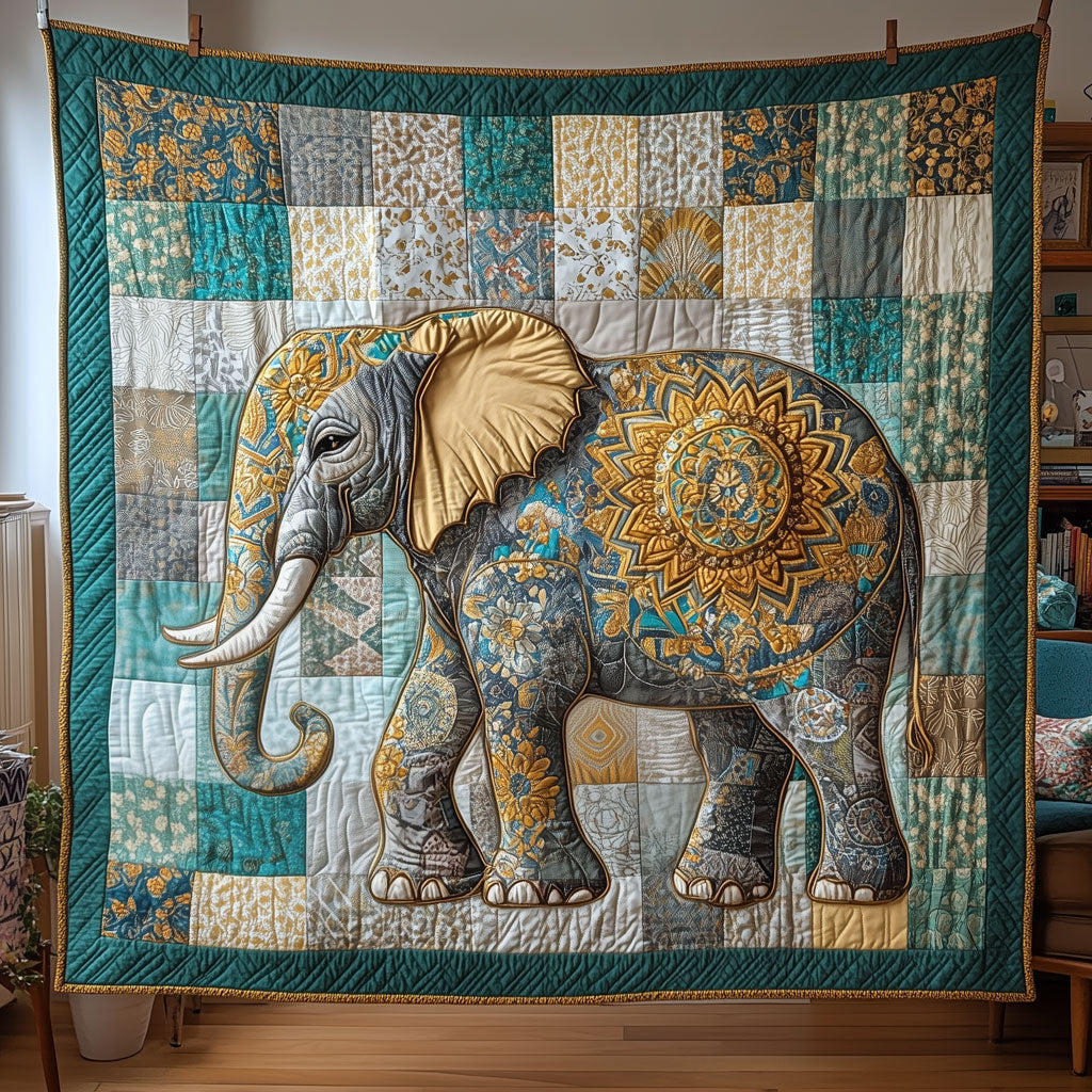 Mandala Elephant Block Quilt Blanket Queen Size Blanket Birthday Gifts For Elephant Lovers