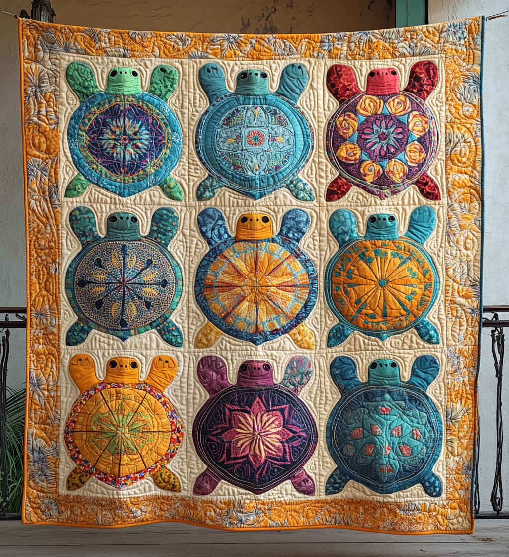 Mandala Flower Turtle Quilted Blanket Turtle Present Ideas