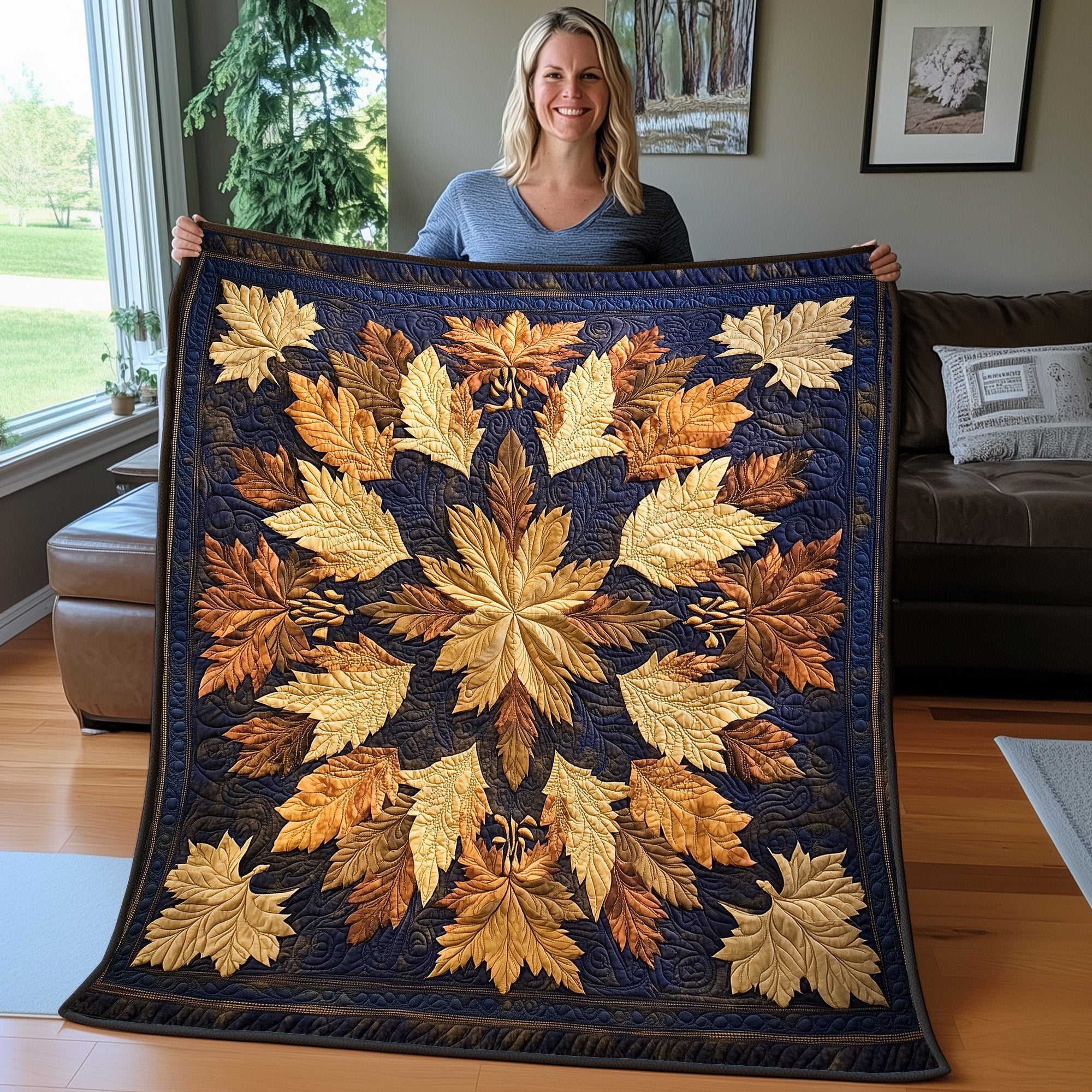 Mandala Leafs Quilted Blanket Cute Soft BlanketDaughter Presents From Mum