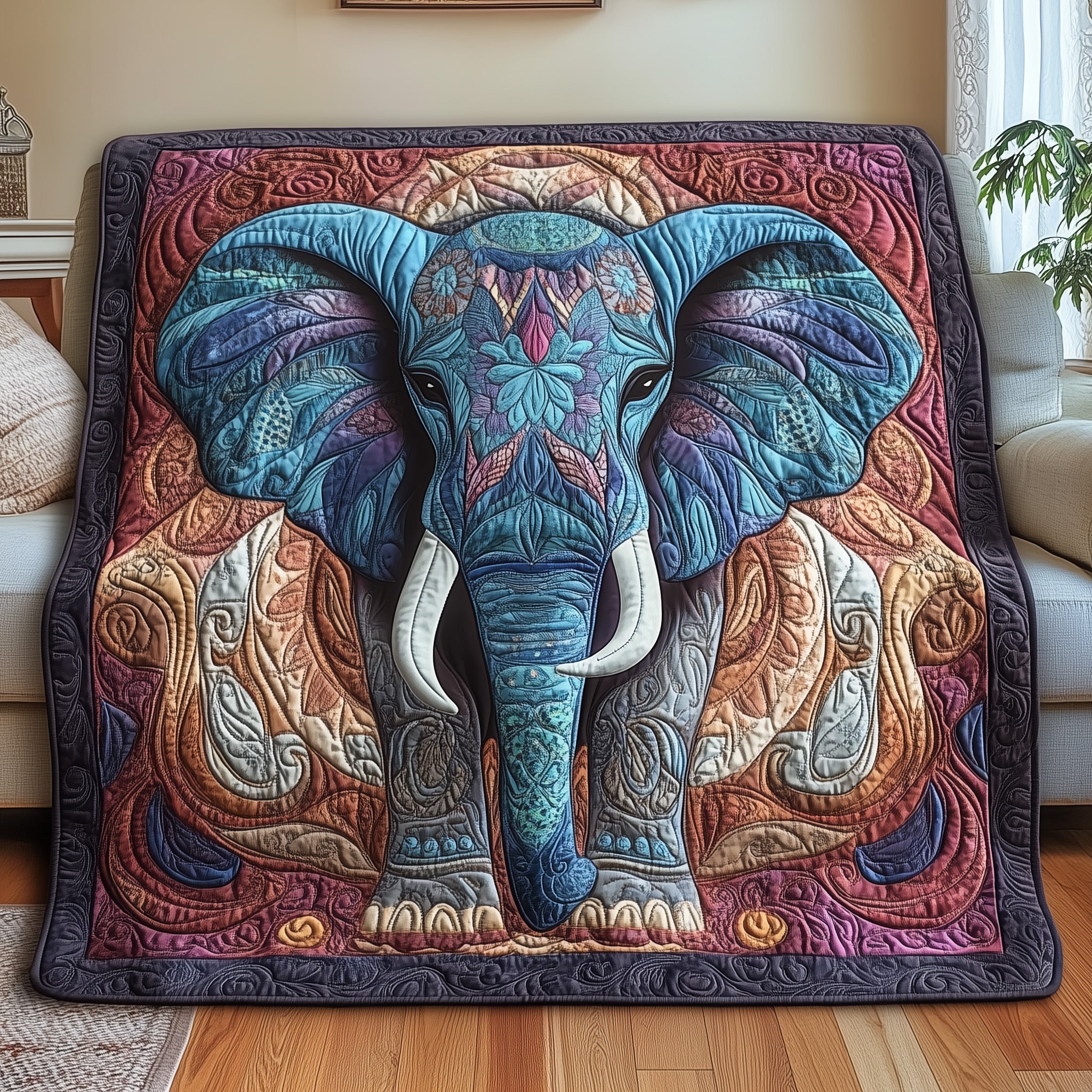 Mandala Majesty Elephant Quilted Blanket Cute Soft BlanketElephant Presents For Women
