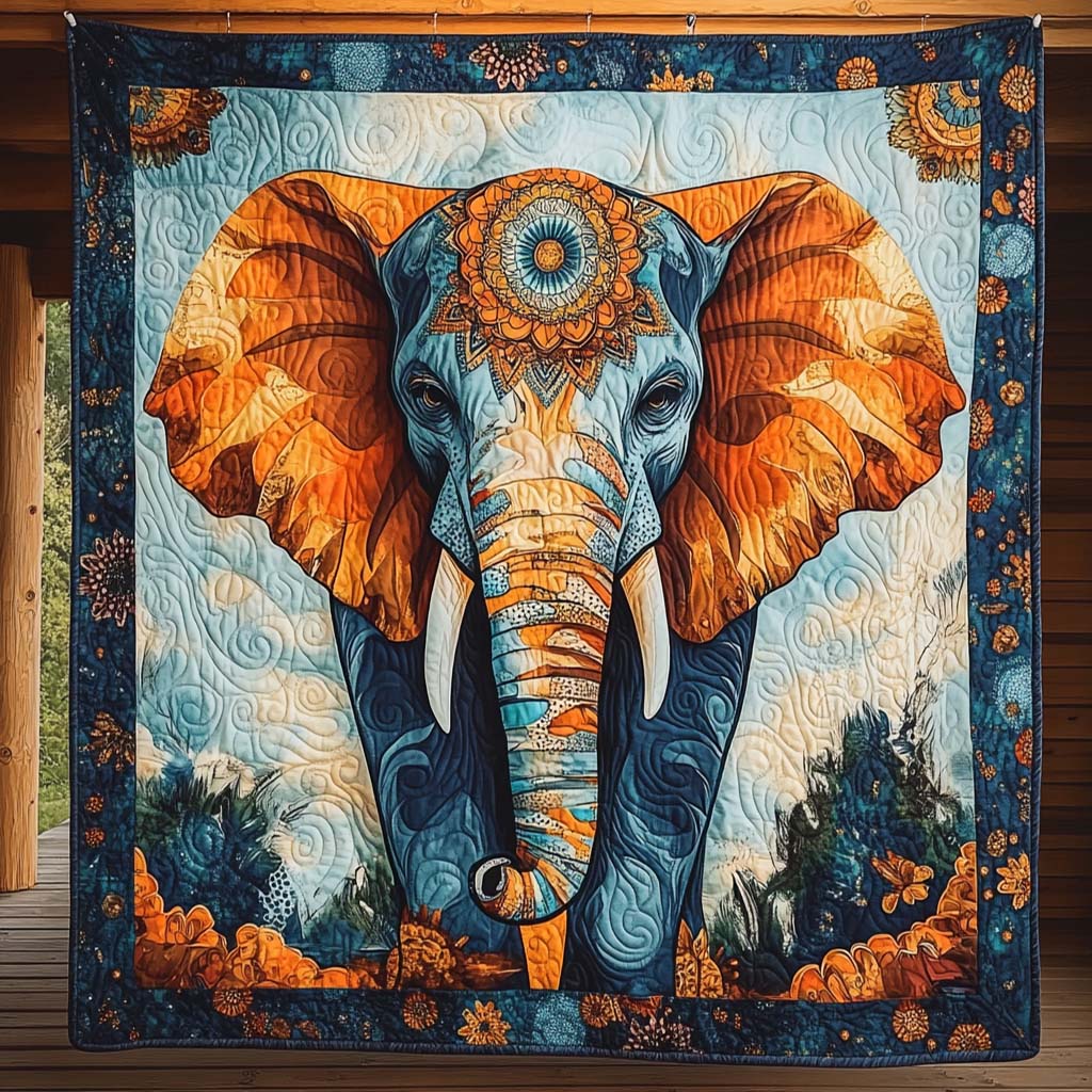 Mandala Majesty Quilted Blanket Gift For Elephant Lover