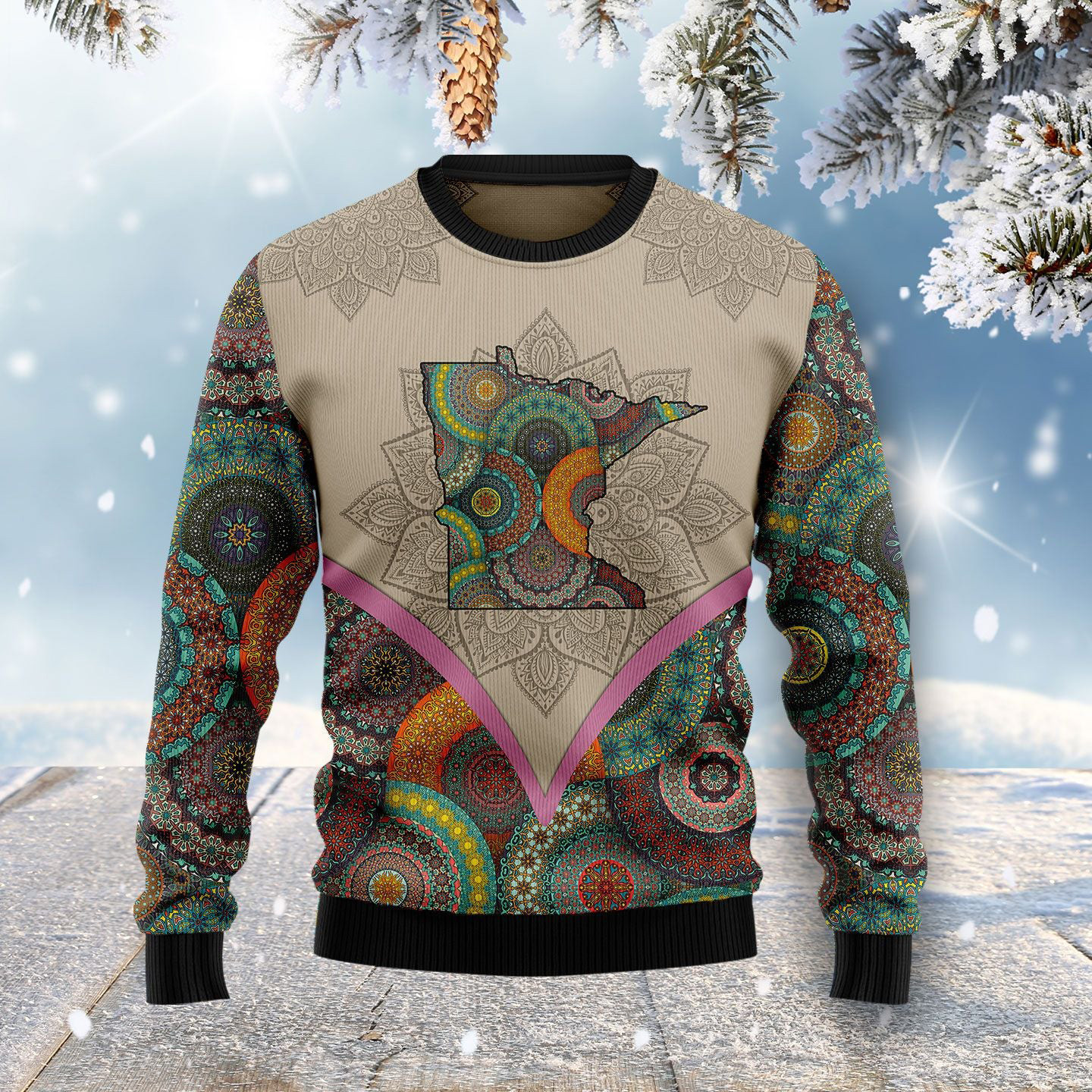 Mandala Minnesota Home Ugly Christmas Sweater Festive Clothing Christmas Gifts For Dad