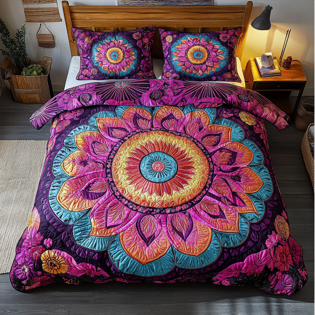 Mandala Pattern Quilted Bedding Set Boho Bedroom Idea Christmas Presents For Mum
