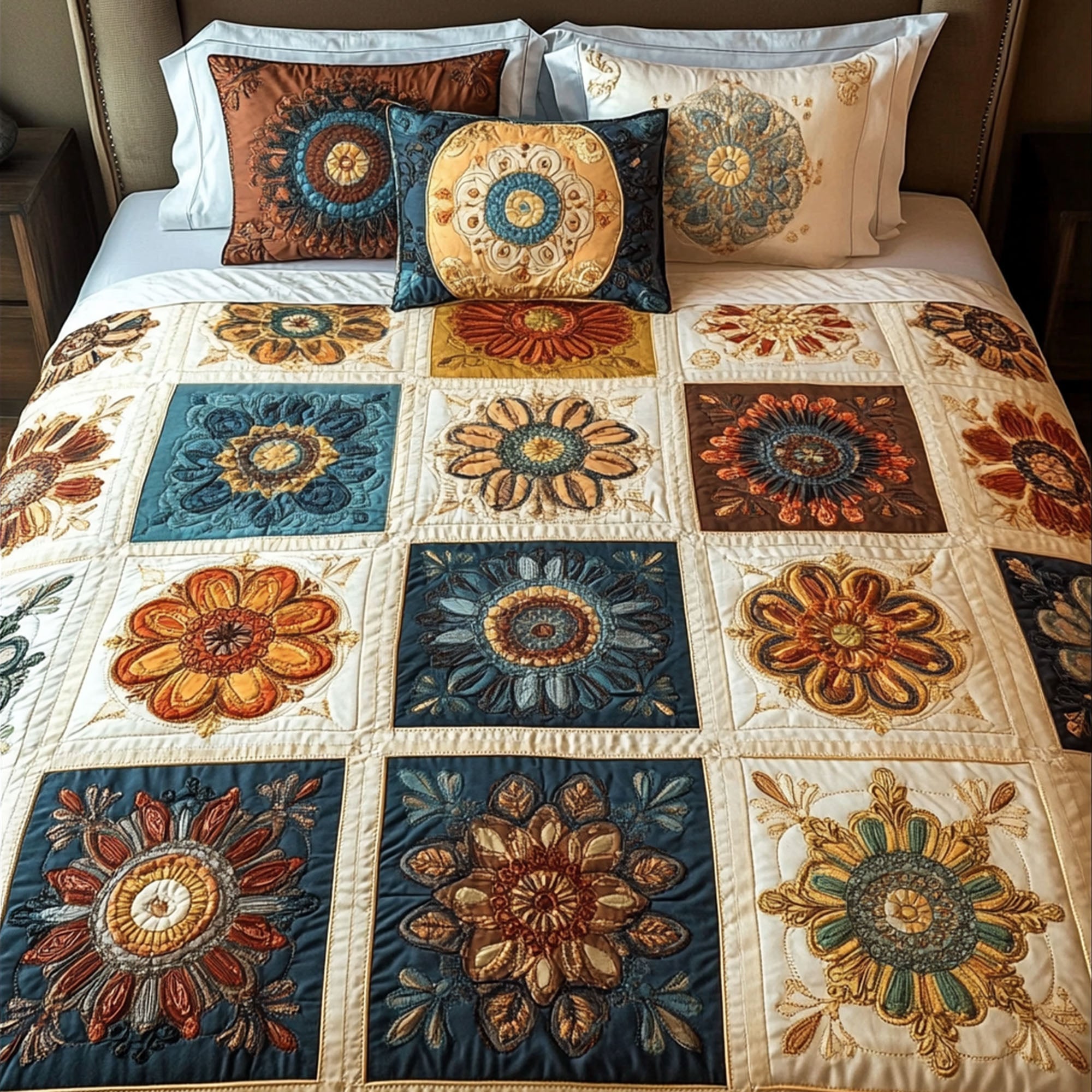 Mandala Serenity Quilted Bedding Set Luxury Comforter Gift Set for Him or Her