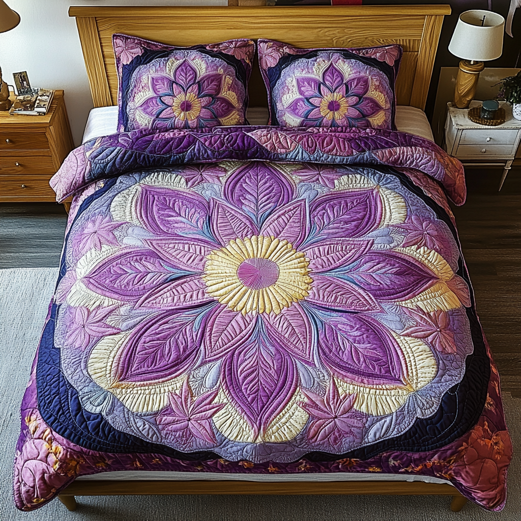 Mandala Shape Quilted Bedding Set Hippy Bedroom Decor Christmas Presents For Dad