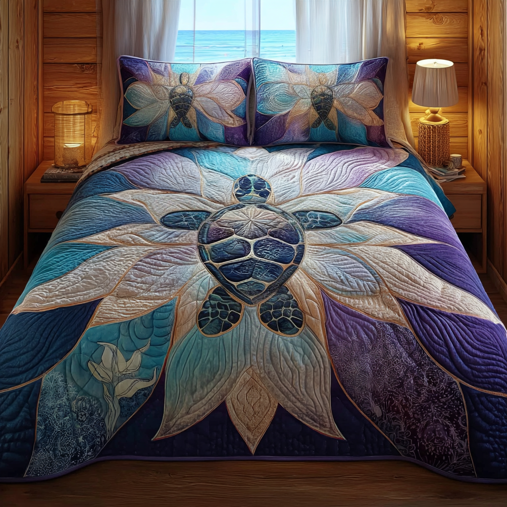 Mandala Turtle Quilted Bedding Set Stylish Bed Sheet Set for Modern Home