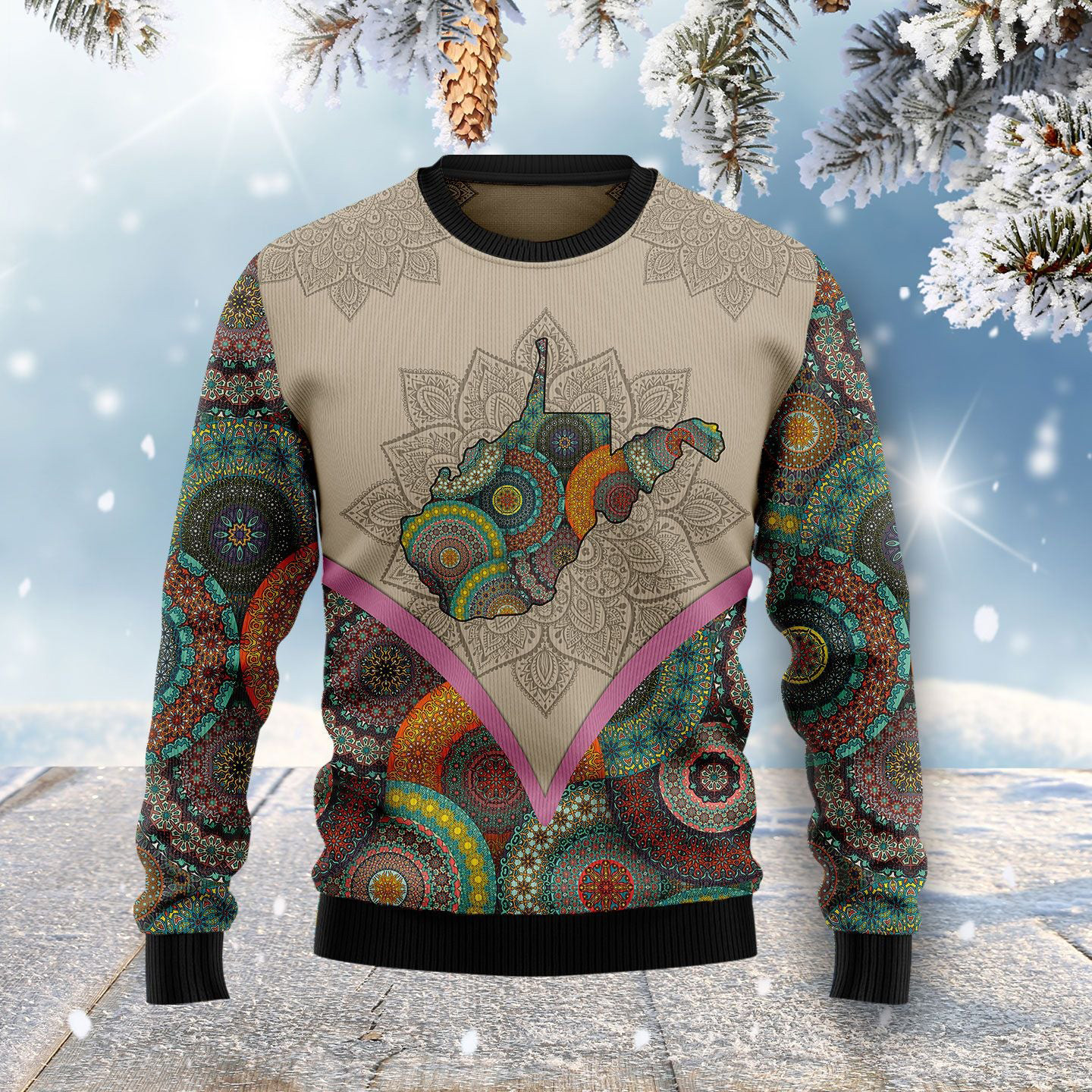 Mandala West Virginia Home Ugly Christmas Sweater Warm Clothes For Winter
