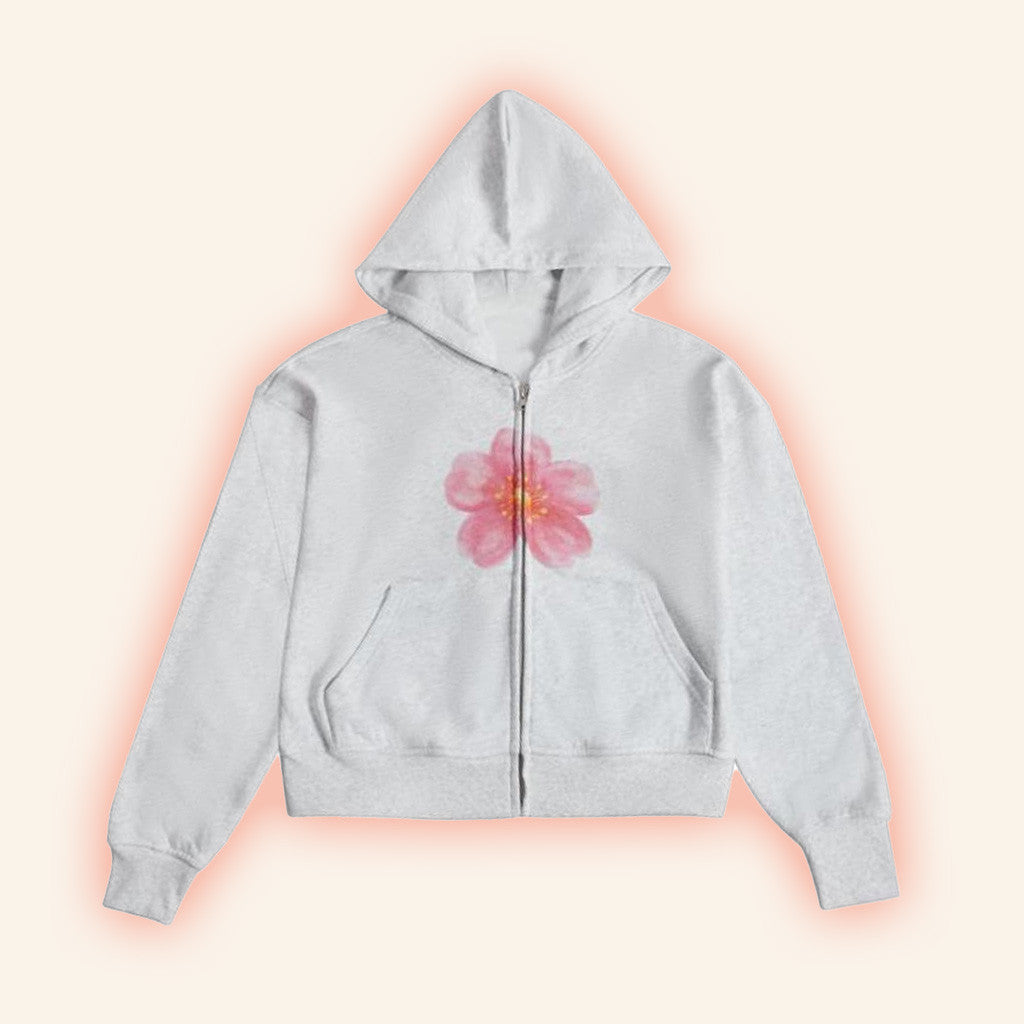 Mandy's Merch Flower Gray Zip Hoodie Gifts For Girlfriend Mandy's Merch Flower Gray Zip Hoodie Gifts For Girlfriend