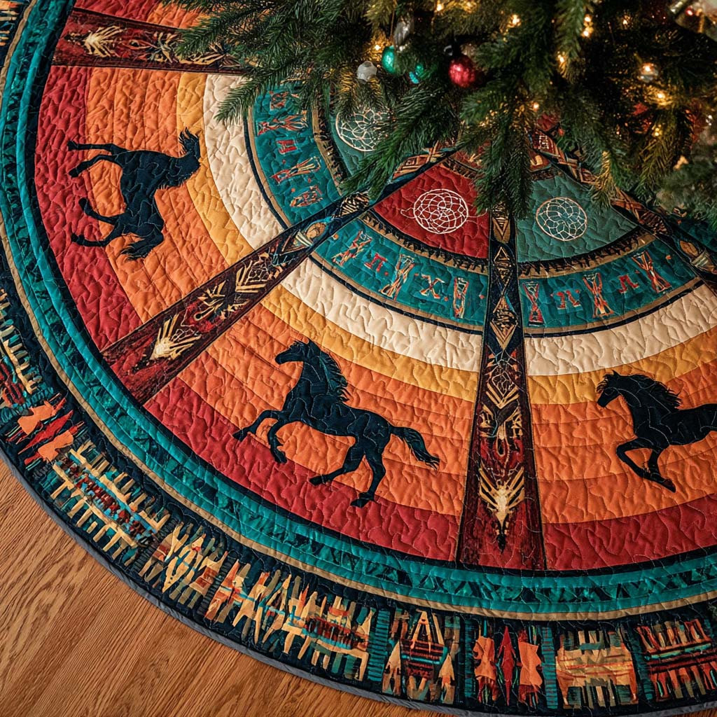 Mane Native Run Quilted Tree Skirt Native Themed Christmas Tree Decorations