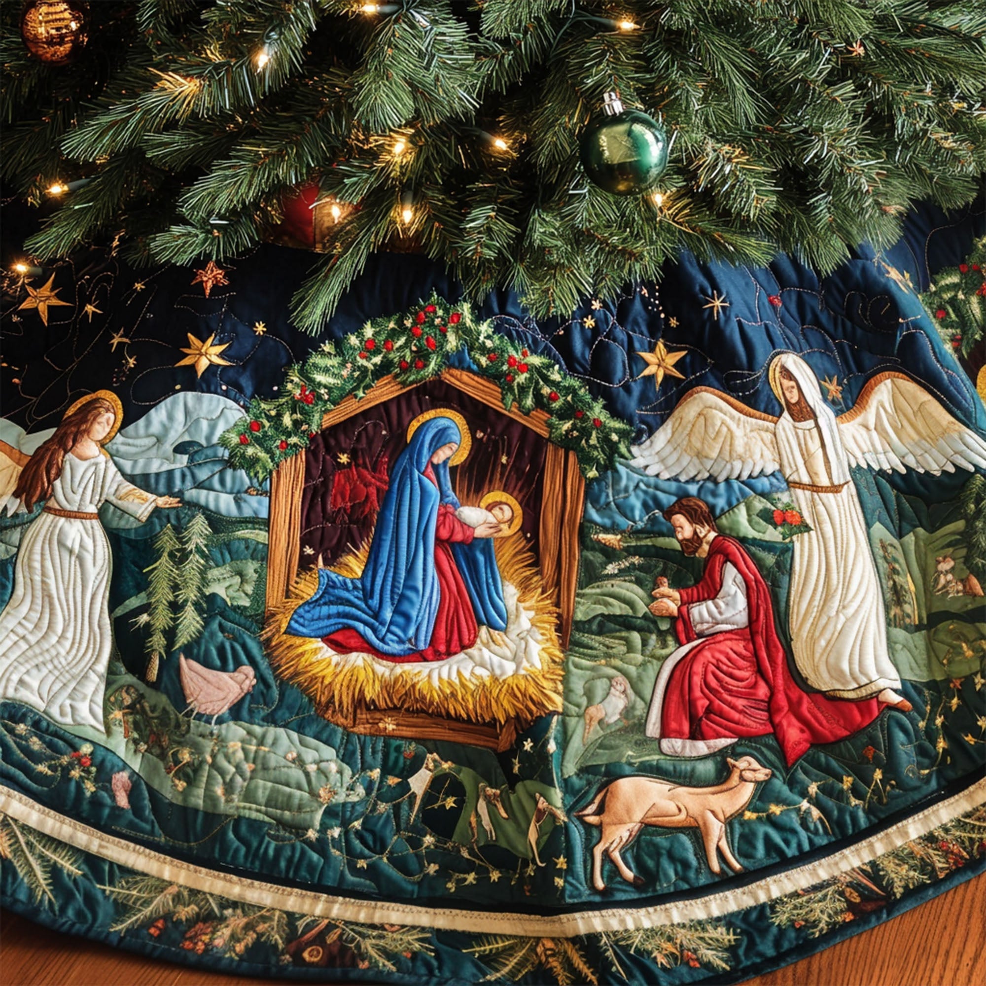 Manger Light Quilted Christmas Tree Skirt Velvet Tree Skirt Best Christmas Gifts For Women