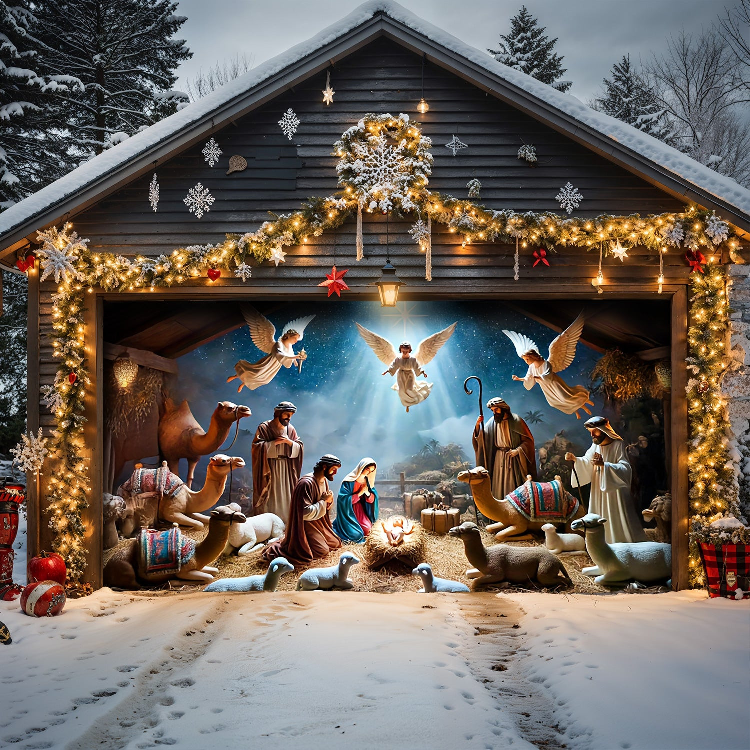 Manger Scene Christmas Garage Door Banner Decoration Holiday Home Decor Xmas Gift For Christian