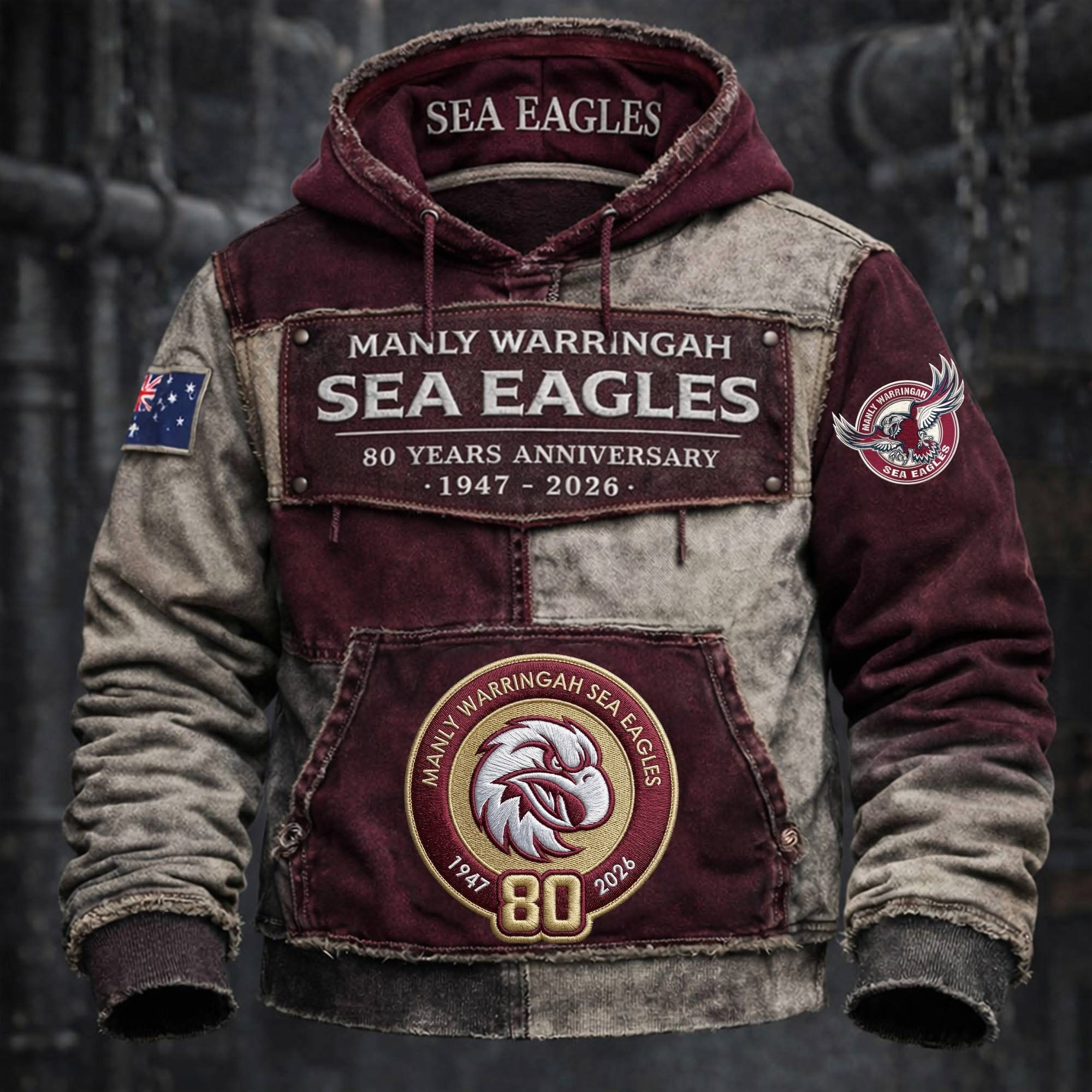 Manly Warringah Sea Eagles 80 Years Anniversary 1947 2026 Hoodie NRL Fan Gear Gift For Eagles Fans