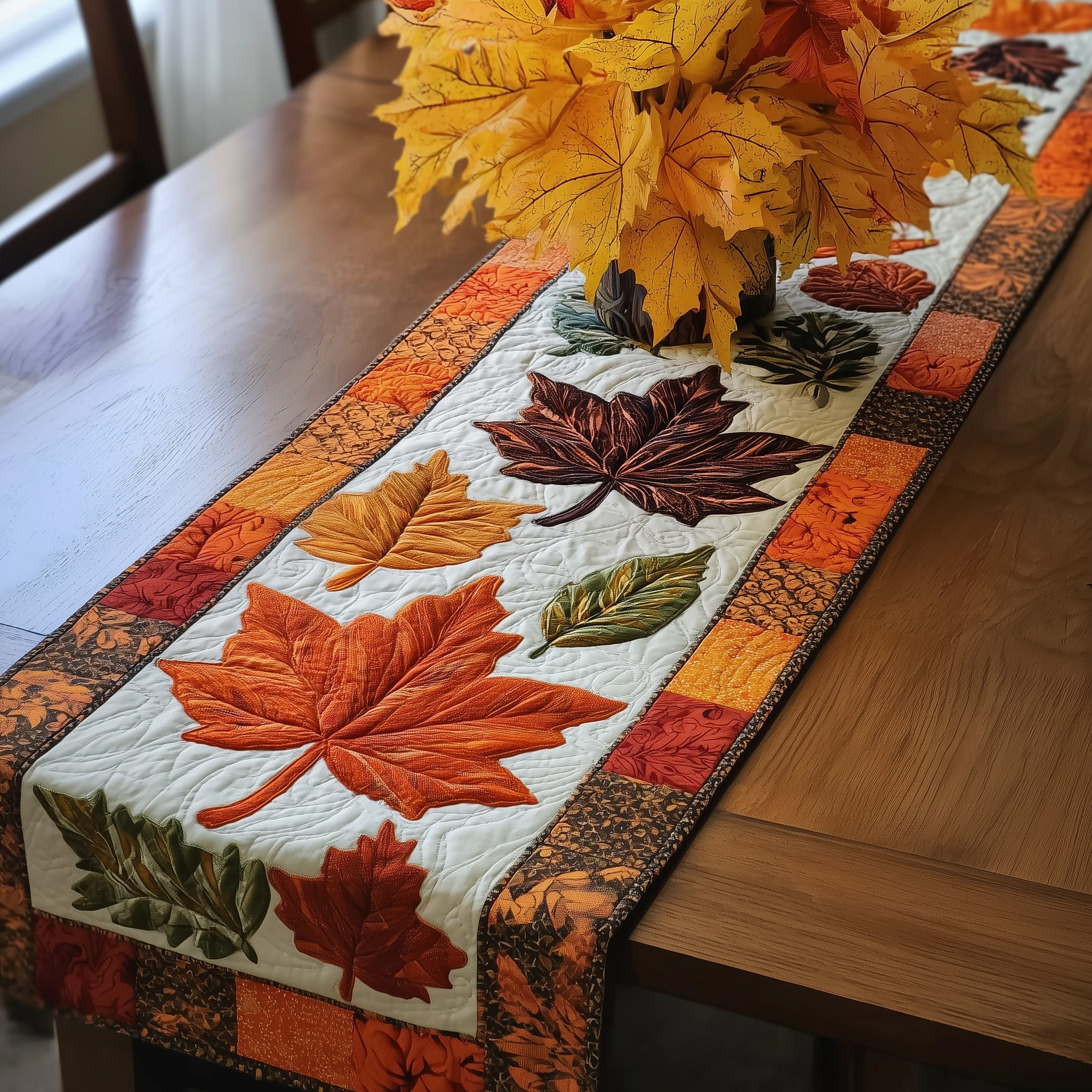 Maple Autumn Quilted Table Runner Xmas Table Runner for Family Gatherings