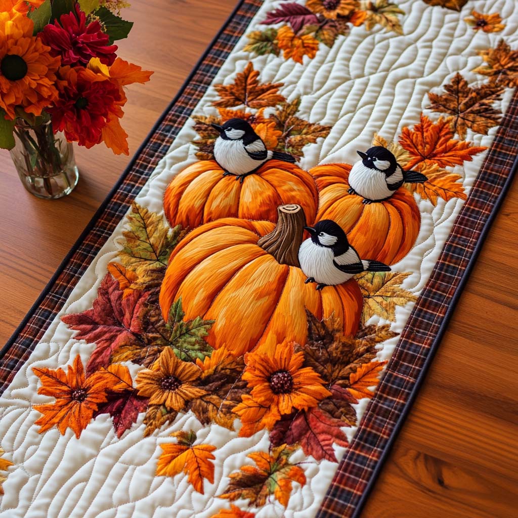 Maple Bird Dance Quilted Table Runner Fall Decor Table Runner Gifts For Mom