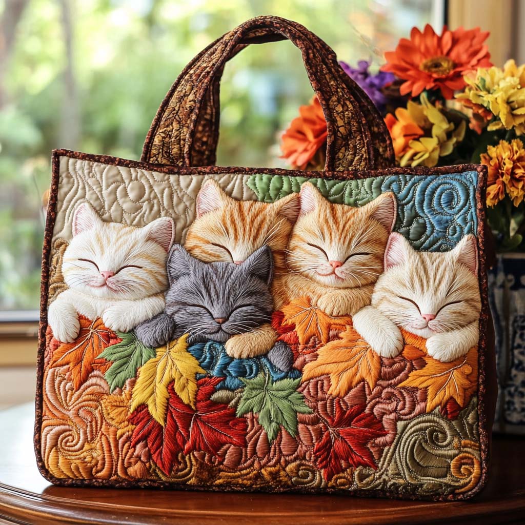 Maple Cat Trail Quilted Tote Bag Cat Themed Gifts
