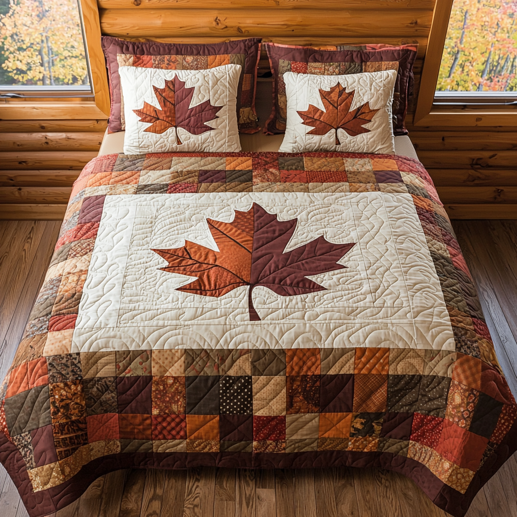 Maple Embrace Quilted Bedding Set Stylish Bed Sheet Set for Modern Home