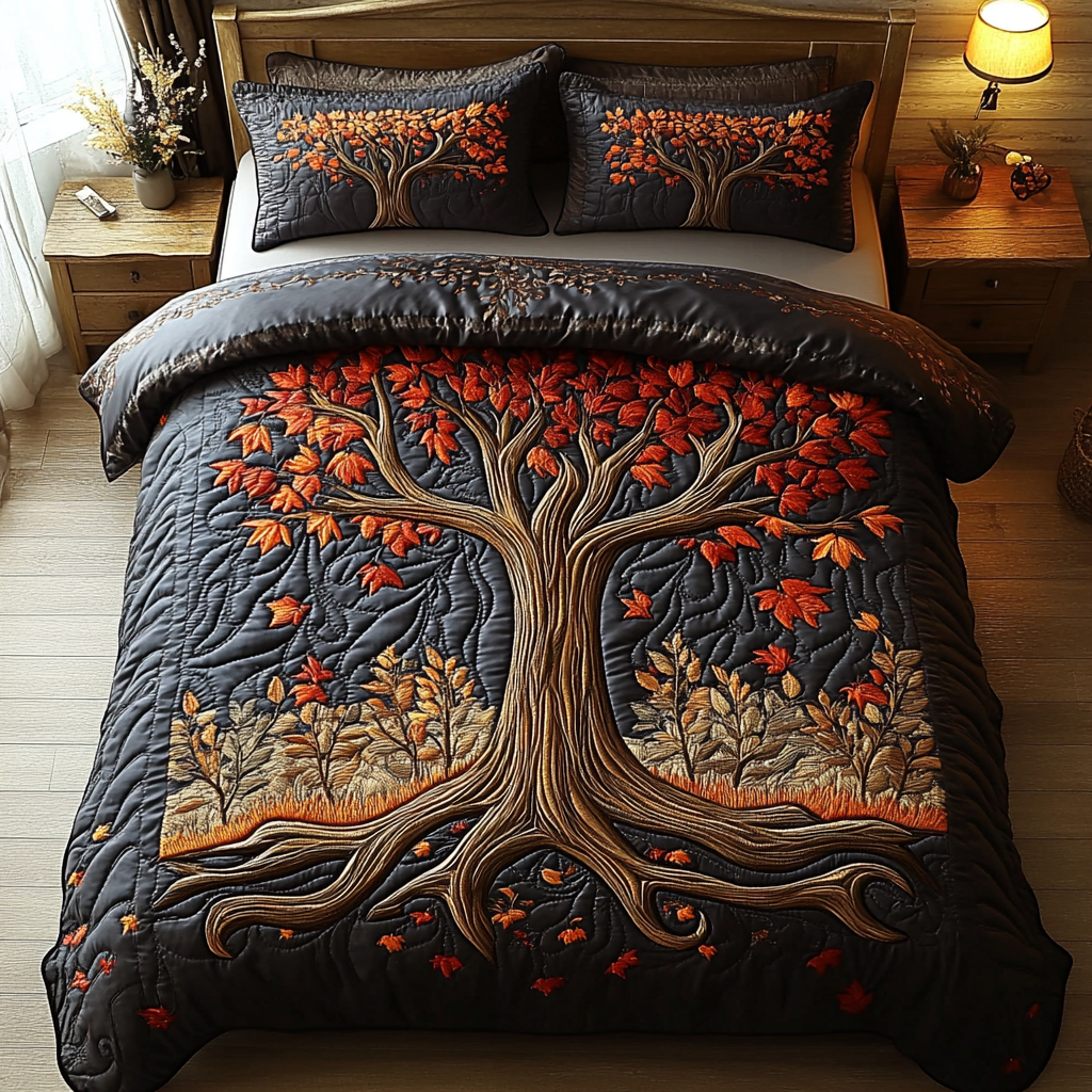 Maple Glory Quilted Bedding Set Autumn Themed Bed Sheets Tree Of Life Christmas Gifts