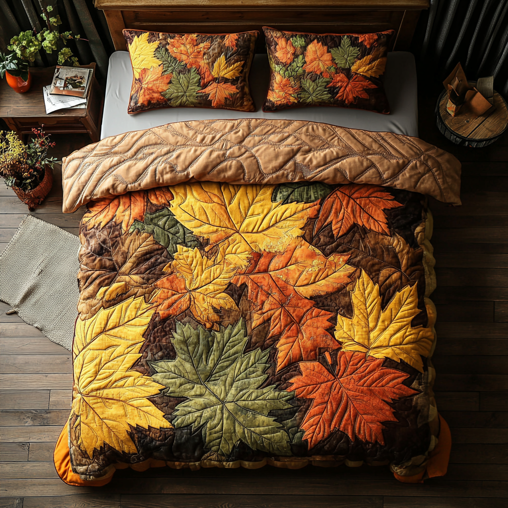 Maple Harmony Quilted Bedding Set Bedroom Decor Autumn Themed Gifts