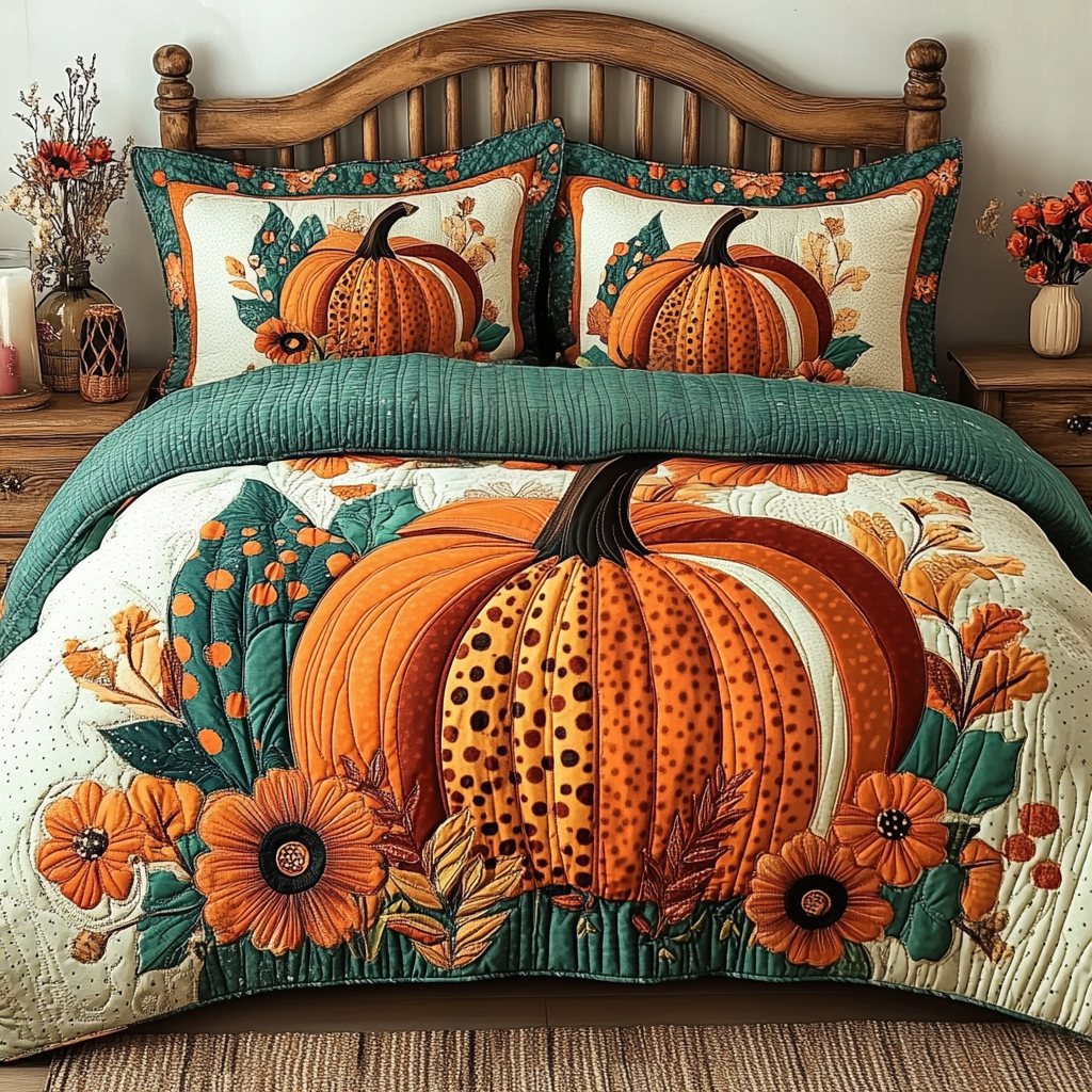 Maple Haven Quilted Bedding Set Cozy Bedroom Decor Autumn Themed Gifts