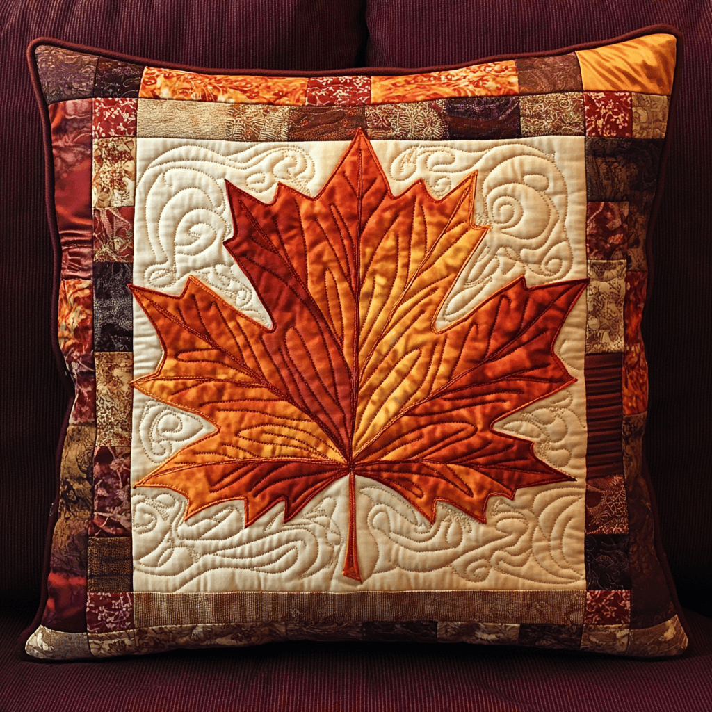 Maple Leaf Dreams Quilted Pillow Case Fall Autum Season Themed Thanksgiving Gift Idea