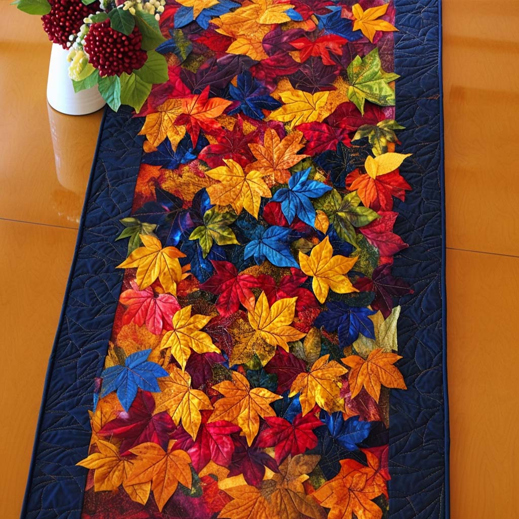 Maple Leaf Kisses Quilted Table Runner Elegant Fall Table Runner Best Family Gifts