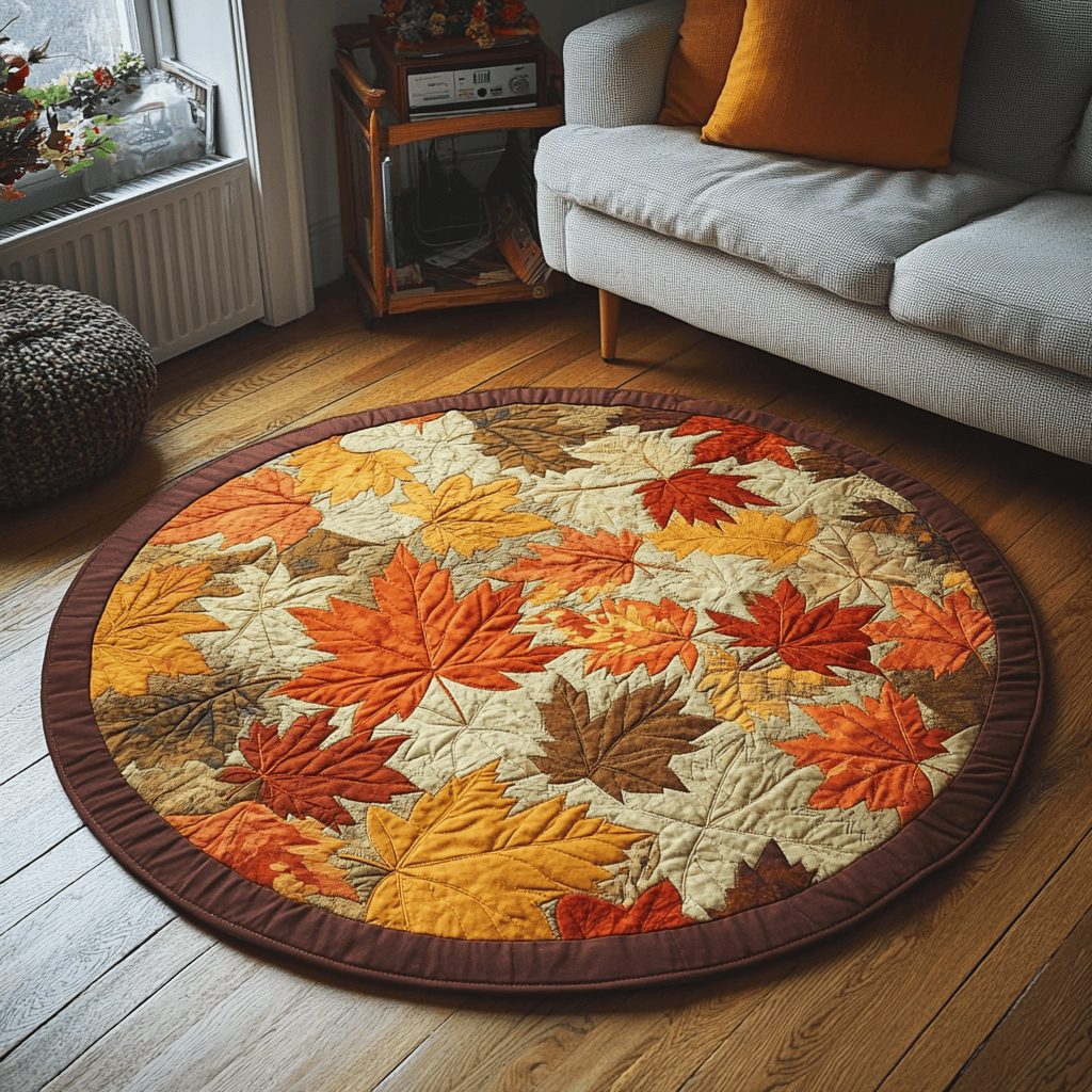 Maple Leaf Quilted Round Mat Autumn Round Mat Indoor Home Decor