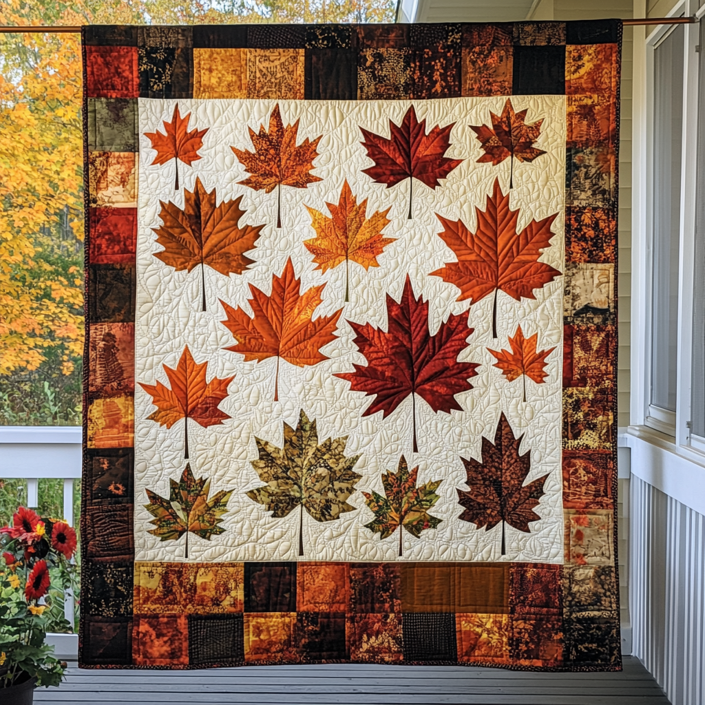 Maple Leaves Fall Quilted Blanket Autumn Gift Ideas