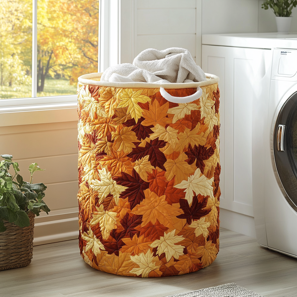Maple Leaves Quilted Laundry Basket Anniversary Merch Gift