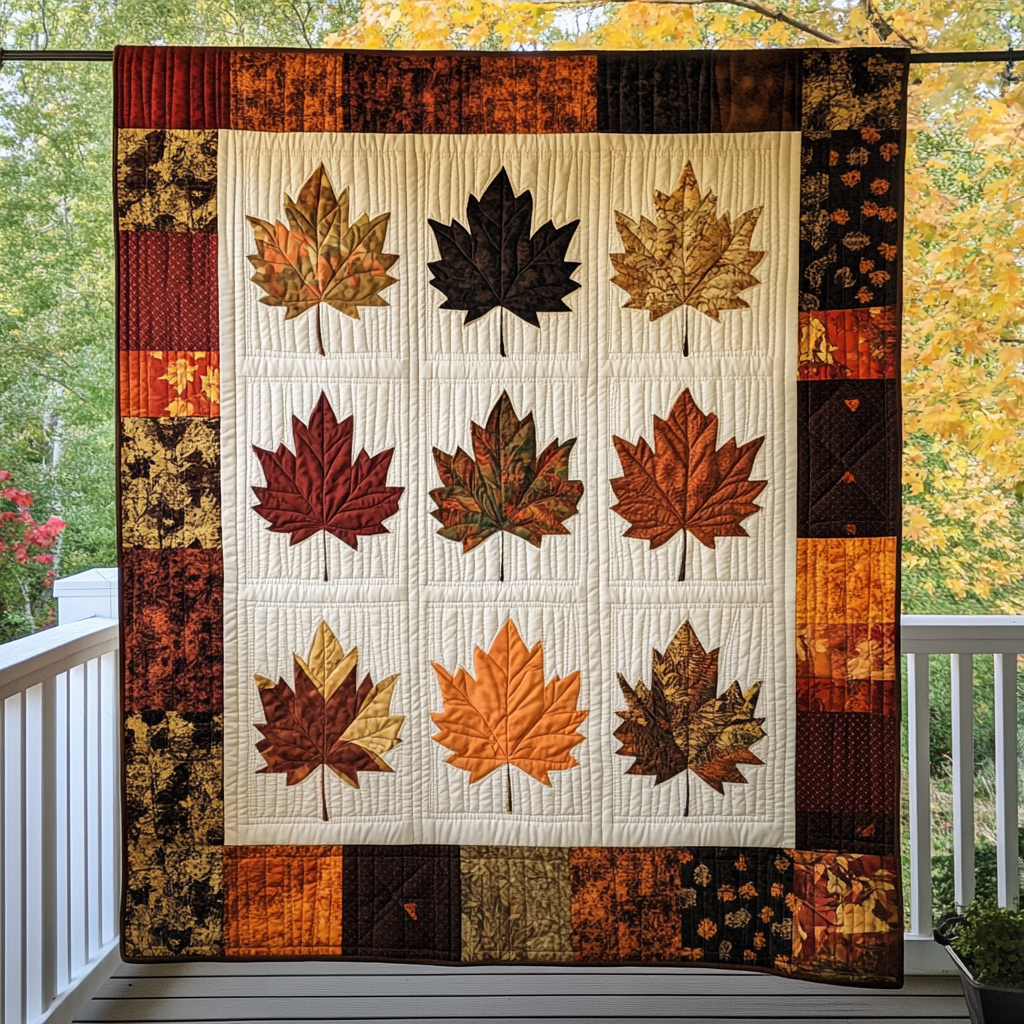 Maple Leaves Thanksgiving Quilted Blanket Autumn Gift Ideas