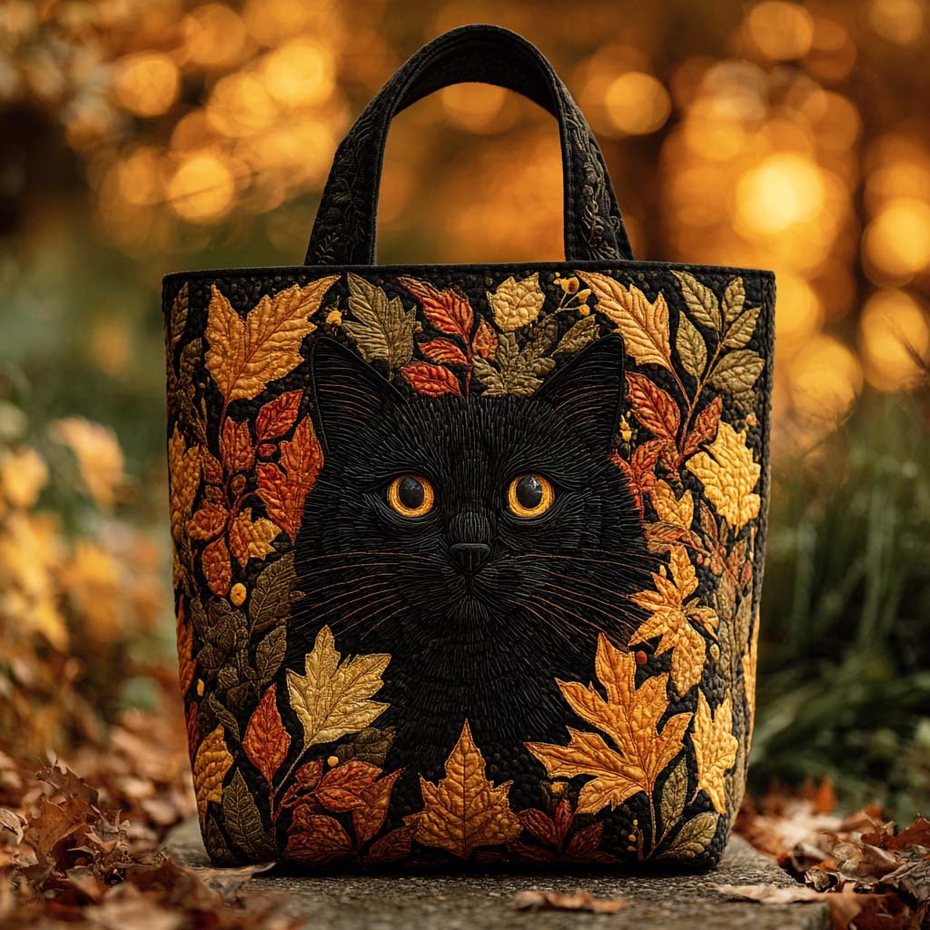 Maple Shadow Cat Quilted Tote Bag Fall Autumn Season Gifts