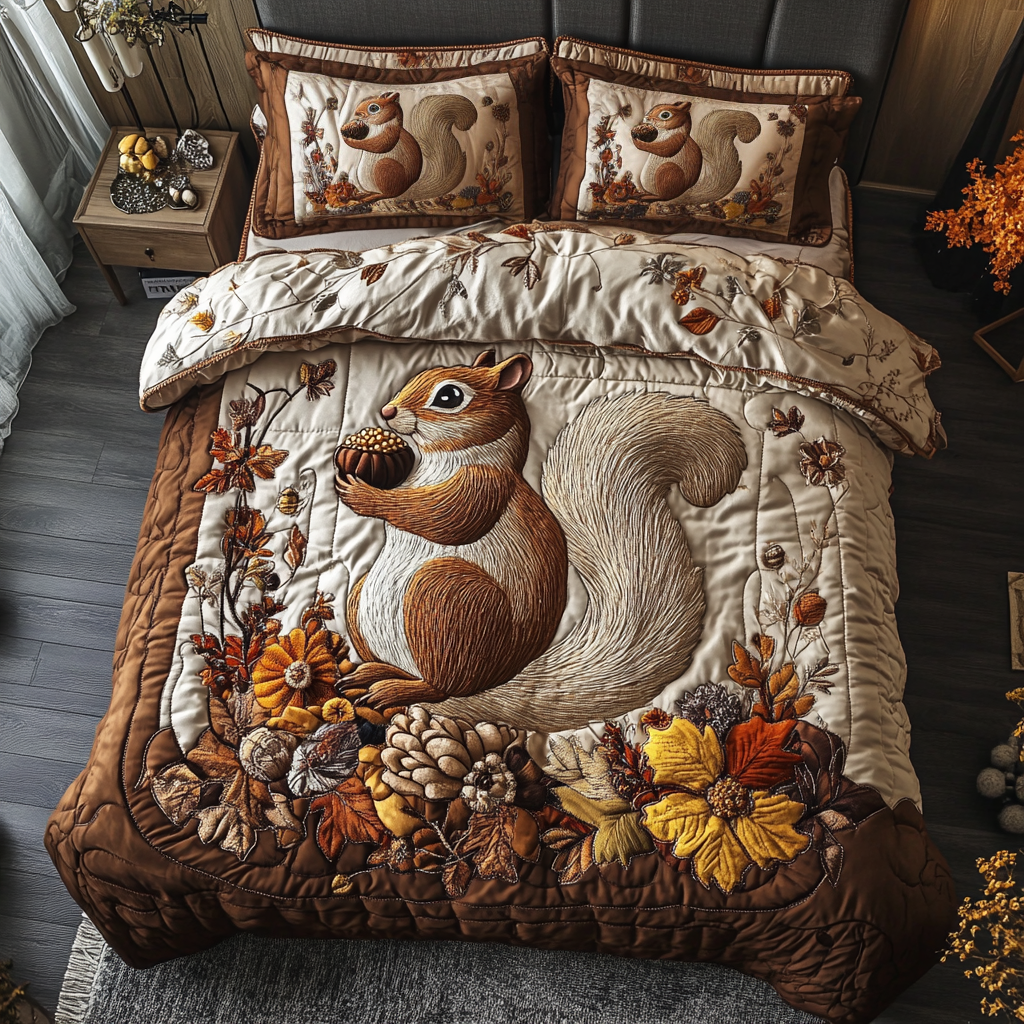 Maple Squirrel Quilted Bedding Set Best Comforter Sets Gift Ideas For Fall