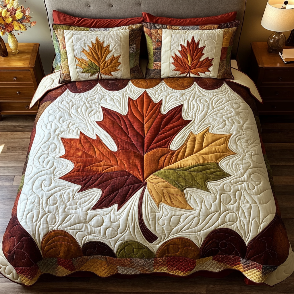 Maple Touch Quilted Bedding Set Cozy Bedroom Decor Best Autumn Gifts