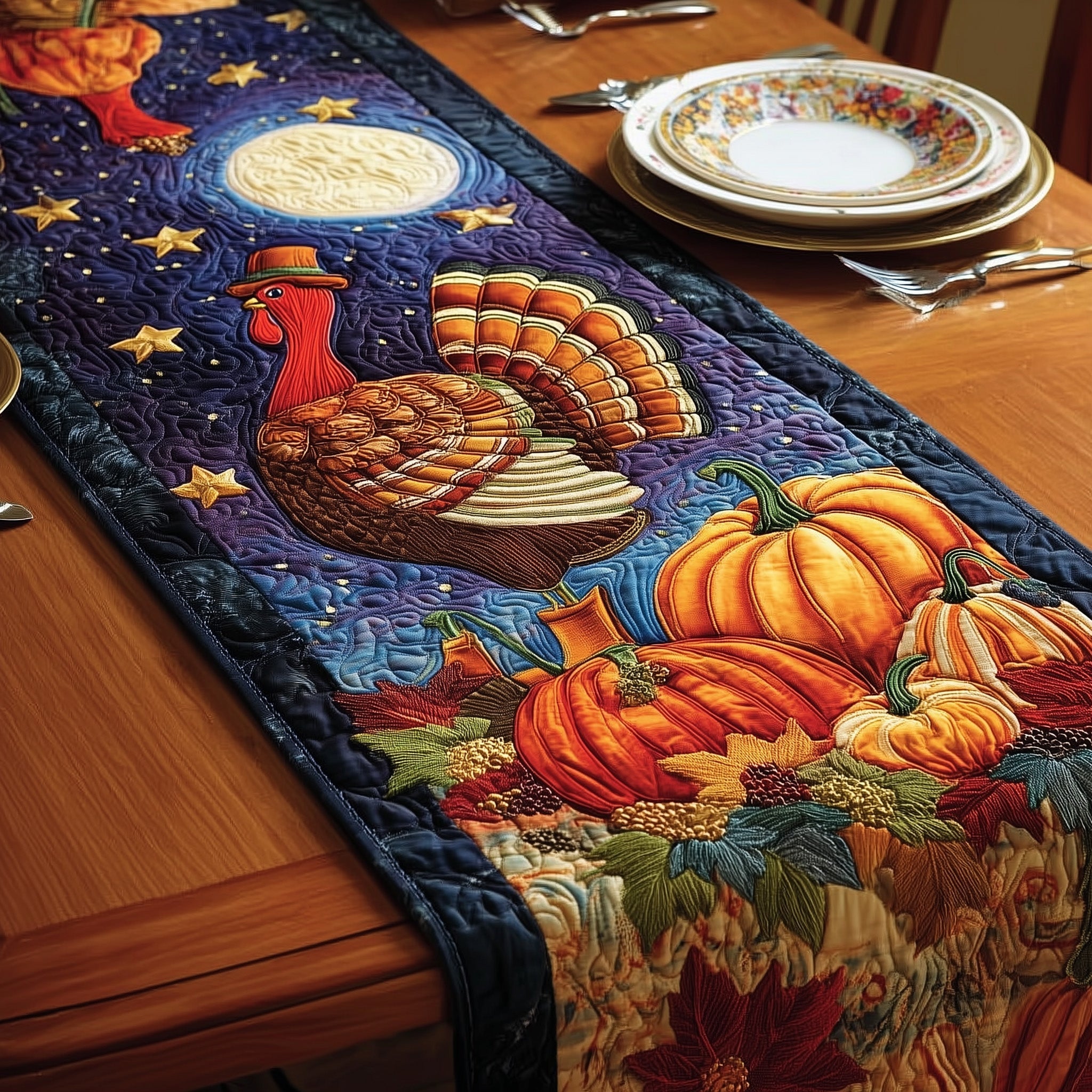 Maple Turkey Quilted Table Runner Christmas Table Runner for Family Meals
