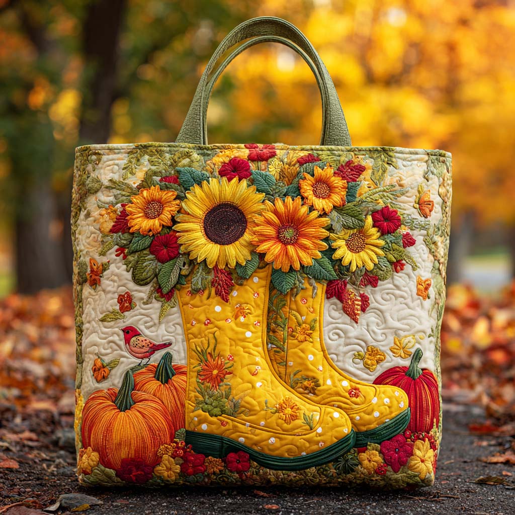 Maple Walk Boots Quilted Tote Bag Fall Autumn Gifts For Him