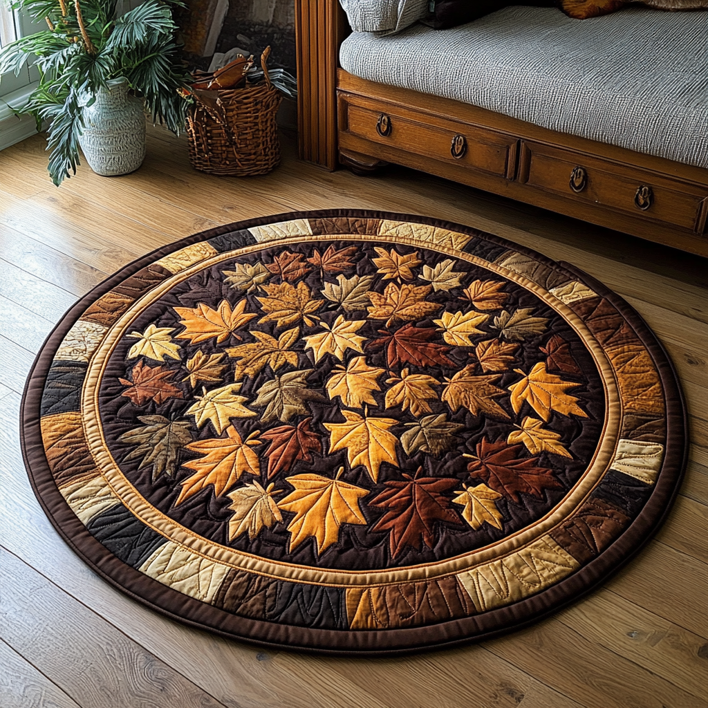 Maple Whirl Quilted Round Mat Christmas Entry Way Decor 72 Inch Tree Skirt