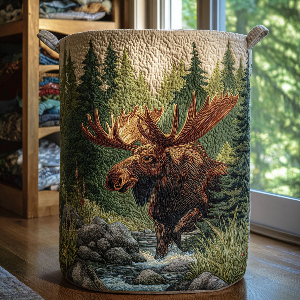 Maplewood Morning Quilted Laundry Basket Portable Quilted Hamper for Easy Carrying and Storage