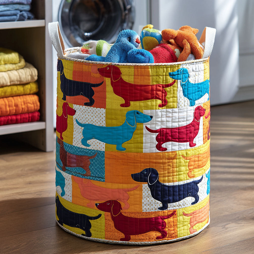March Of The Dachshunds Quilted Laundry Basket Holiday Merch Gift